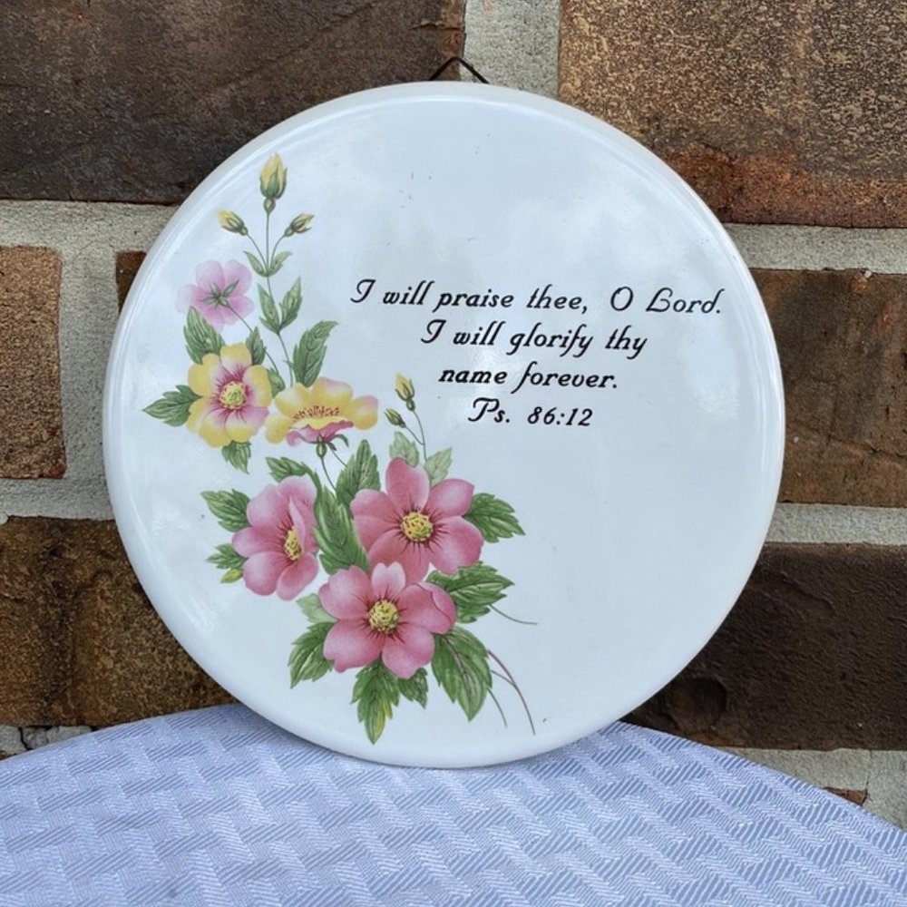 Biblical Quote Plaque With Flowers On It